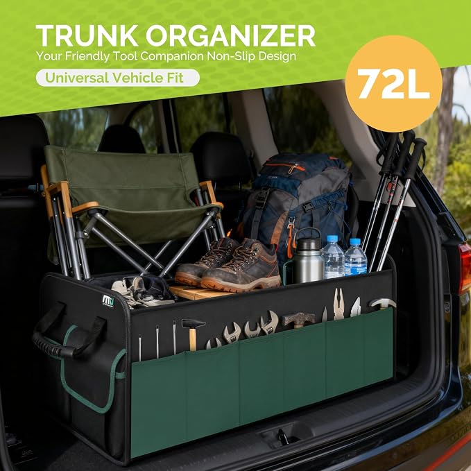 MIU COLOR Large Trunk Organizer for SUV with 5 Compartments, Collapsible Car Organizer with Strong Handle and Non-Slip Bottom, Storage Organizer for Sedans, Van, Jeep, Grocery, Black Mixed Green