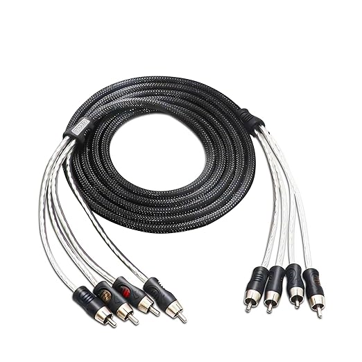 RECOIL PCI49 Premium 100% Oxygen Free Copper 9ft 4-Channel RCA Audio Interconnects Cable Double Shielded with Noise Reduction