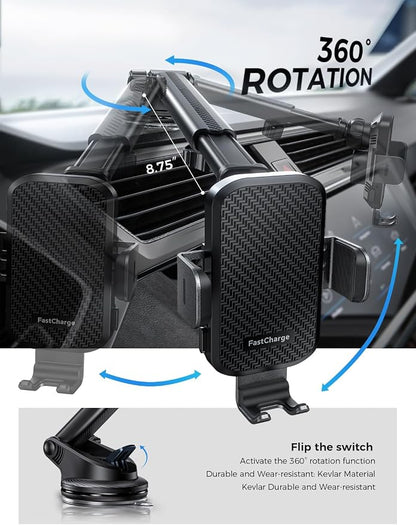Wireless Car Charger with Phone Holder Mount, 15W Fast Charging Auto Clamping Phone Holders for You Car Windshield Dashboard Air Vent Accessories for iPhone, Samsung Galaxy, Google, etc