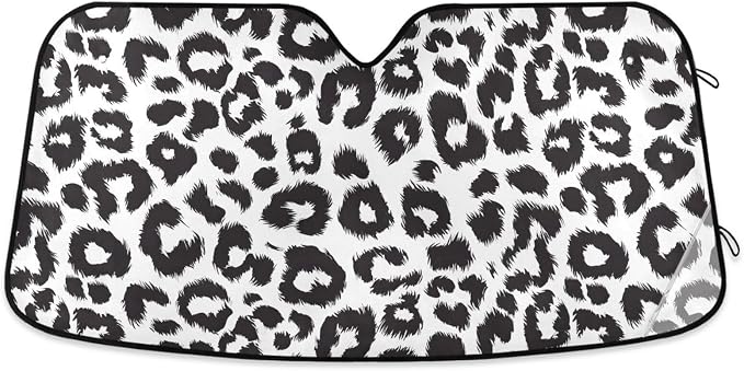 Black White Leopard Print Windshield Sun Shade for Car Auto SUV Truck Foldable Front Window Sunshade Sun Visor Protector Block UV Rays Reflect Heat, 55" x 28"