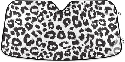 Black White Leopard Print Windshield Sun Shade for Car Auto SUV Truck Foldable Front Window Sunshade Sun Visor Protector Block UV Rays Reflect Heat, 55" x 28"