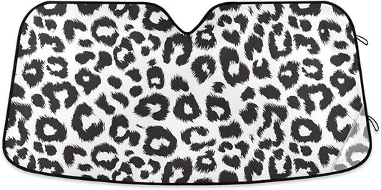 Black White Leopard Print Windshield Sun Shade for Car Auto SUV Truck Foldable Front Window Sunshade Sun Visor Protector Block UV Rays Reflect Heat, 55" x 28"