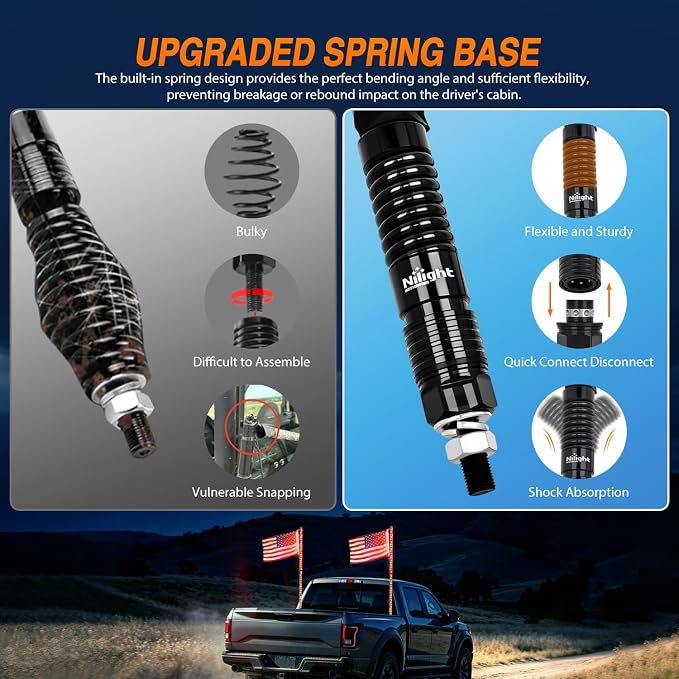 Nilight LED Whip Light 2PC 6FT Spiral RGB Antenna Whips with Spring Base, App/Remote Control DIY Chasing Patterns Brake & Reverse Turn Signal Lights for Side by Side ATV UTV RZR Can-Am Buggy Jeep
