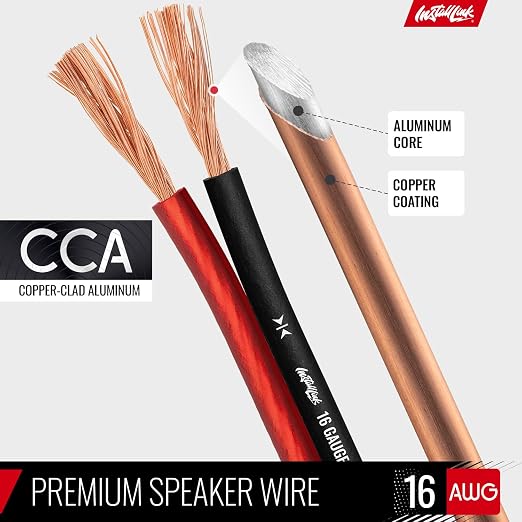 16 AWG Gauge Speaker Wire Cable Stereo, Car or Home Theater, CCA (100 Feet) by Install Link
