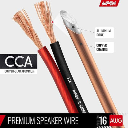 16 AWG Gauge Speaker Wire Cable Stereo, Car or Home Theater, CCA (100 Feet) by Install Link
