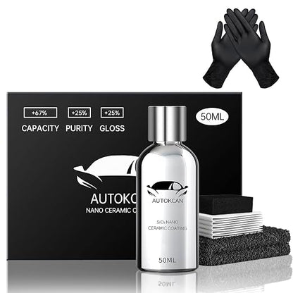 10H Nano Ceramic Coating for Cars, 50ML High Gloss Anti-Scratch SiO2 Ceramic Car Coating Kit, Plastic, Glass, Wheel Polishing, Hydrophobic, Long Lasting Protection