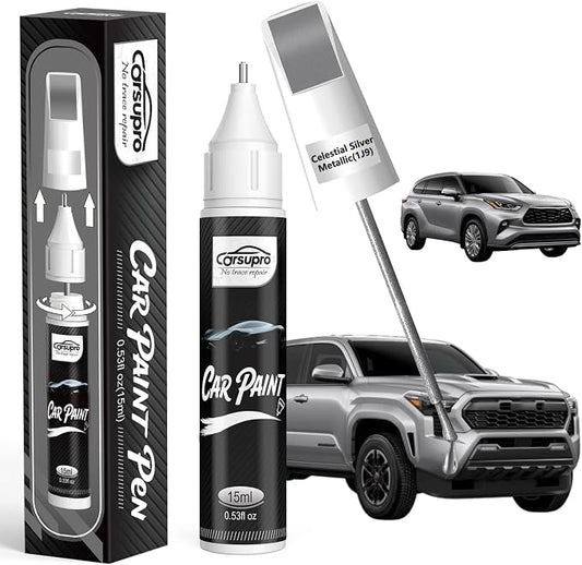 Celestial Silver Metallic(1J9(Include 2PT)) for Toyota Touch Up Paint Pen, 2 in 1 Car Scratch Remover with Pen Tip and Brush, Precise Color Match for Car Paint Scratch Repair, Quickly and Easily Fix Chips and Nicks