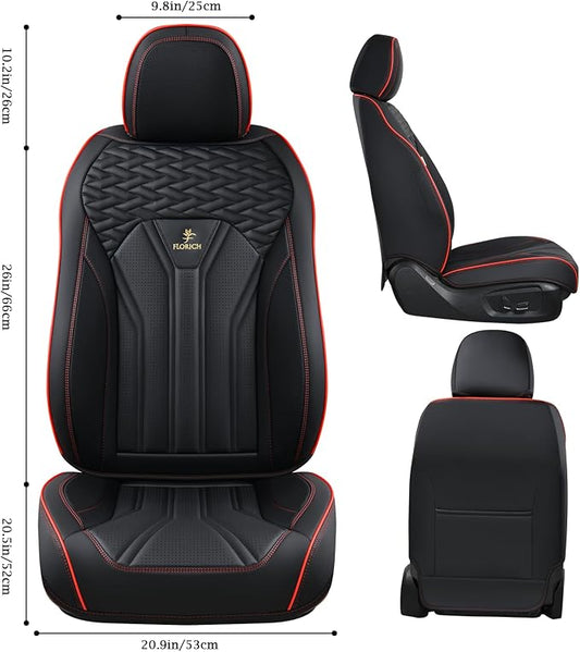 FLORICH Seat Covers for Cars, Waterproof Seat Covers, Leather Car Seat Covers 2 Pack, Universal Seat Cushion Protector for Most Cars Trucks SUV-Black&Red Line