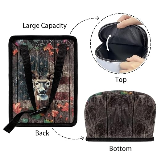 Talayituse Deer Wood American Flag Print Car Trash Can, Portable Auto Garbage Bin Multifunctional Vehicle Interior Accessories with Adjustable Straps Universal Fit Truck SUV Sedan