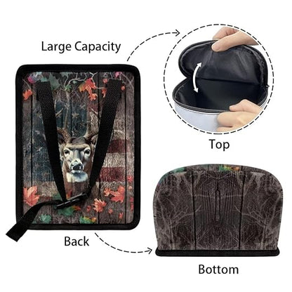 Talayituse Deer Wood American Flag Print Car Trash Can, Portable Auto Garbage Bin Multifunctional Vehicle Interior Accessories with Adjustable Straps Universal Fit Truck SUV Sedan
