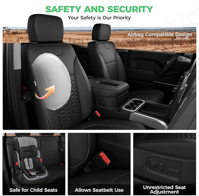 Custom Leather Seat Covers for Silverado/Sierra 1500 2019-2026, 2500HD 3500HD 2020-2026 Crew Cab Full Set with Jump Seat Cover (Armrest Storage Version Only), Truck Accessories