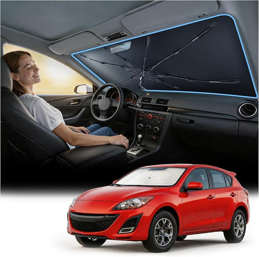 Nmoiss [Vinyl Coating Heat Shield] Windshield Sun Shade Umbrella Custom for Mazda 3, Protect Car from Sun Rays & Heat Damage Keep Cool and Protect Interior