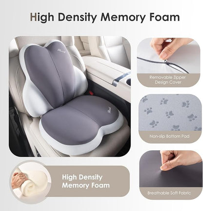 FLORICH Car Seat Cushion and Back Support for Car Ultrathick Memory Foam Office Chair Cushions with Lumbar Support Pillow for Sciatica & Back & Tailbone Pain Relief (Beige Grey)