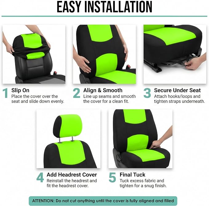FH Group Bright Flat Cloth Full Set Automotive Seat Covers Front Set and Rear Solid Bench Green Black Seat Covers w. Gift Universal Fit Interior Accessories for Cars Trucks and SUVs