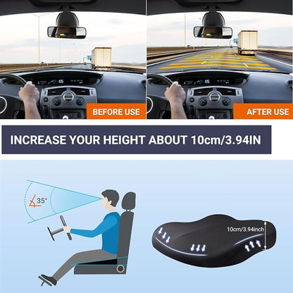 Adult Booster Car Seat Cushion, Wedge Memory Foam Pad for Driving Seat, Effectively Increase Height By 3.94 inch, Car Travel Accessories for Long Trips, (Black)