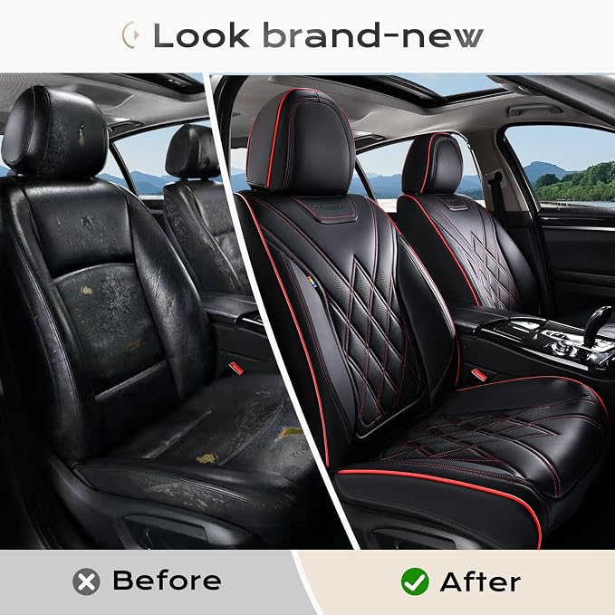 Coverado Car Seat Covers Full Set, Seat Covers for Cars, Waterproof Leather Automotive Seat Cover, Universal Car Interior Protectors Cushion for Most Cars