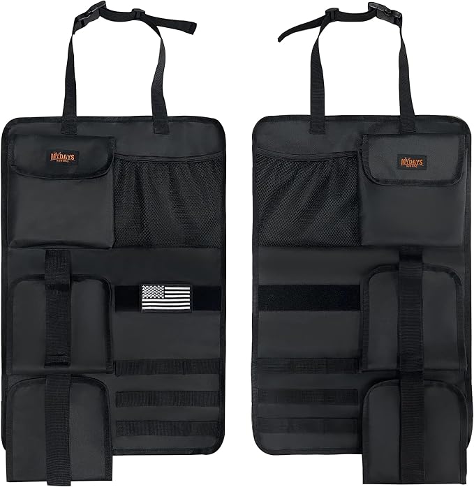 MYDAYS 2 Pack Tactical Seat Back Gun Rack, Camo Front Seat Gun Organizer with Molle Panel Vehicle Gun Holder for Hunting Rifles/Shotguns (Black)