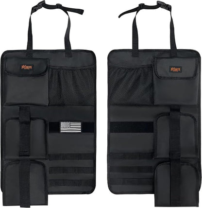 MYDAYS 2 Pack Tactical Seat Back Gun Rack, Camo Front Seat Gun Organizer with Molle Panel Vehicle Gun Holder for Hunting Rifles/Shotguns (Black)