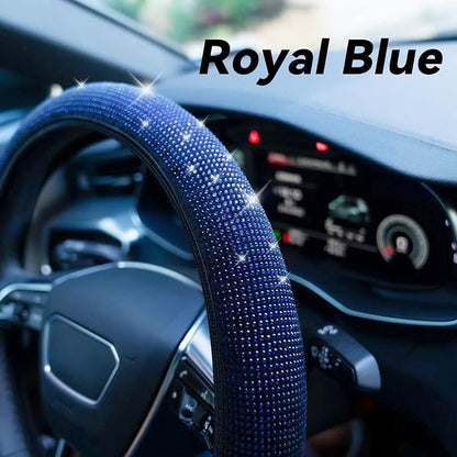 Bling Steering Wheel Cover, Rhinestone Steering Wheel Cover with Crystal Diamond for Women, Sparkling Car Wheel Protector Universal Fit 14-15 inches - Royal Blue