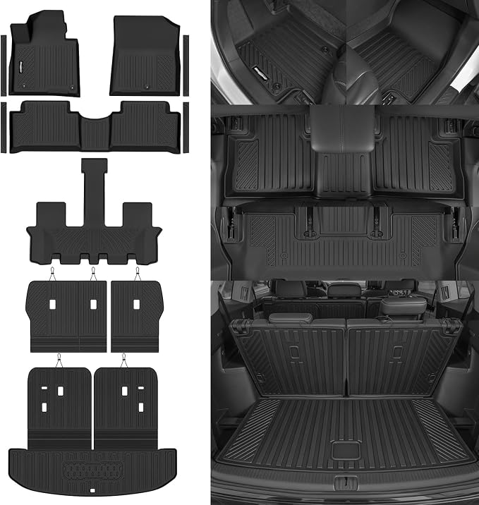 Floor Mats for 2021-2026 Kia Sorento Gas 7 Seats/Bench Seat (Not for Hybrid), Trunk Mat and Backrest Mats & Door Sill Guard All Weather TPE Protector for Kia Sorento Accessories