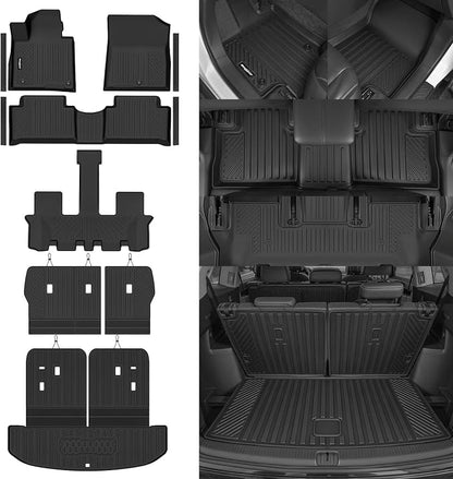 Floor Mats for 2021-2026 Kia Sorento Gas 7 Seats/Bench Seat (Not for Hybrid), Trunk Mat and Backrest Mats & Door Sill Guard All Weather TPE Protector for Kia Sorento Accessories