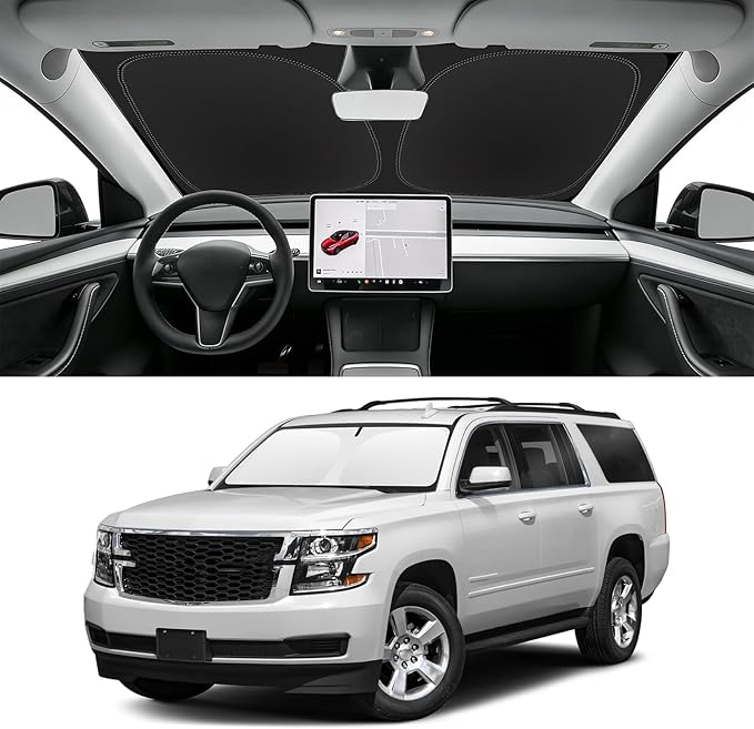 Custom Fit Windshield Sun Shade for Chevrolet Chevy Suburban/Tahoe, GMC Yukon XL, Yukon Denali XL 2015-2020, Blocks UV & Heat, Front Window Sunshade Accessories, Keep Your Car Cooler