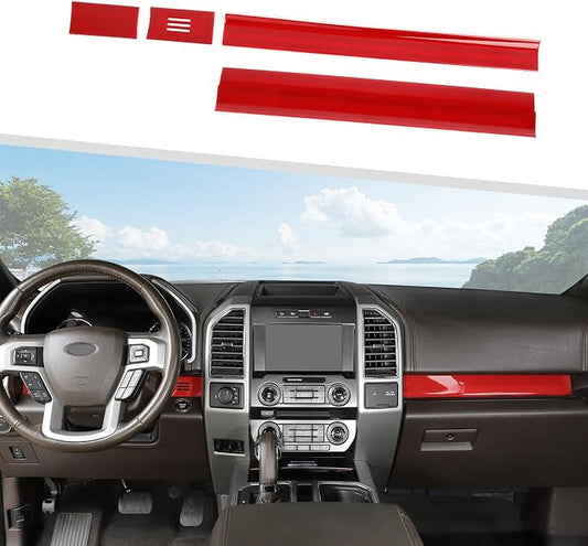 Jimen Compatible with Ford F150 2015-2020, 4PCS Center Console Panel Dash Cover Interior Trim Accessories (Red)