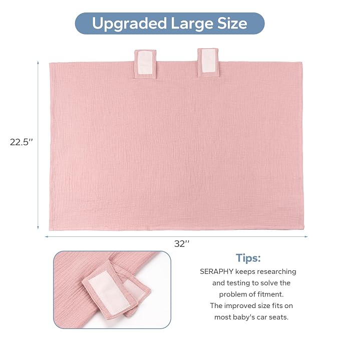 SERAPHY 100% Muslin Cotton Car Seat Cover Baby, Universal Carseat Covers, Breathable Baby Car Seat Canopy for Boys Girls, Soft Infant Car Seat Cover for Summer —Pink