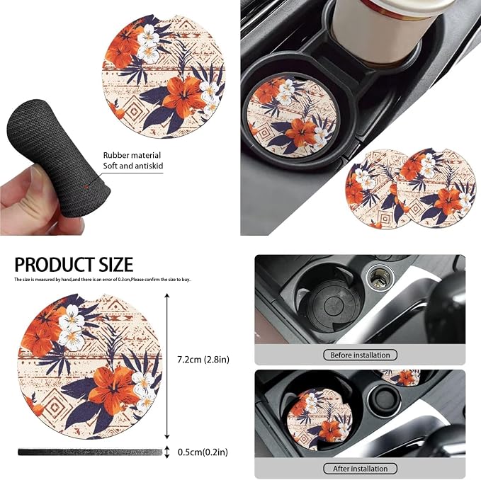 10 Pcs Hawaii Hibiscus Flower Car Seat Covers, Island Hibiscus Flowers Car Accessories Steering Wheel Cover, Tribal Ethnic Floral Seat Belt Cover for Automotive