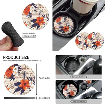 10 Pcs Hawaii Hibiscus Flower Car Seat Covers, Island Hibiscus Flowers Car Accessories Steering Wheel Cover, Tribal Ethnic Floral Seat Belt Cover for Automotive