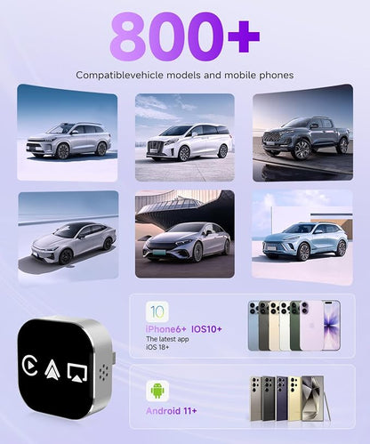 3-in-1 Mini Wireless CarPlay Adapter (2025 Upgraded)-Built-in Wired Carplay/Android Auto for Airplay,Plug&Play,Fast Auto-Reconnect,Bluetooth 5.0,USB/Type-C,iOS10+&Android 11+(Silver)