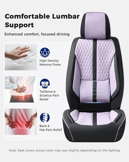 Huidasource Leather Seat Covers, Nappa Leather Seat Covers for Cars with Velcro Adjustable, Airbag, Lumbar Support, Cooling ＆ Heating, Purple Seat Covers Fit for Most Cars SUV Trucks, Black＆Purple
