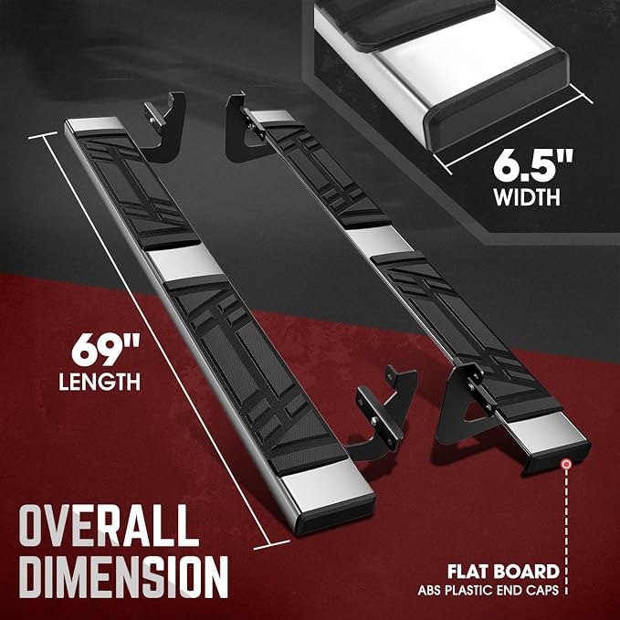 DNA Motoring 6.5 Inches Running Boards Compatible with 2015-2024 Ford F150 2017-2024 F250 SD F350 SD, Standard Cab, Stainless Steel Side Steps Nerf Rails Bars, STEPB-U-F15015-T1-S