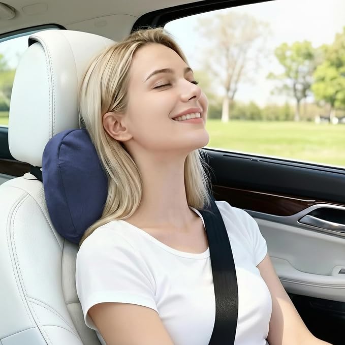 2PCS Welbrit Car Pillow for Car Neck Pillow for Driving Seat Lumbar Support Soft Cushion with Extra Filling Accessories Back Support for Travel Nap and Trips Sleeping(Blue, Head)