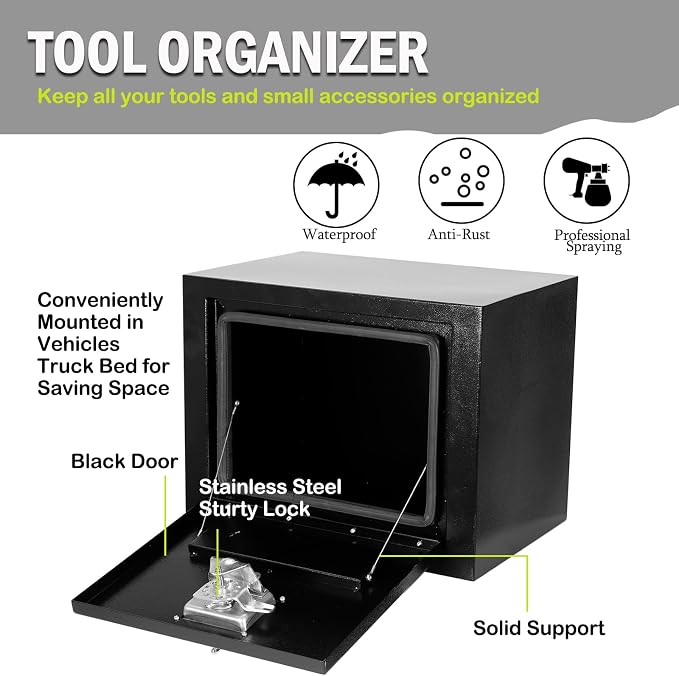18"x 12"x 14" Steel Underbody Truck Tool Box with T-Handle Lock Latch, 18 Inch Heavy Duty Steel Under Body Toolbox for Pick Up Truck RV, Under Mount Tool Box
