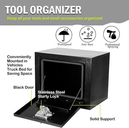18"x 12"x 14" Steel Underbody Truck Tool Box with T-Handle Lock Latch, 18 Inch Heavy Duty Steel Under Body Toolbox for Pick Up Truck RV, Under Mount Tool Box