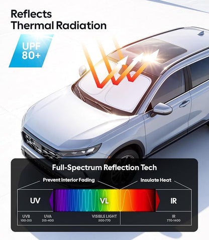 Wigoo for Honda CRV Windshield Sunshade [OEM Design, 100% Sun Blockage] Foldable Heat Insulation Sun Shade with Storage Bag, for Honda CRV 2023-2026, Silver Coating
