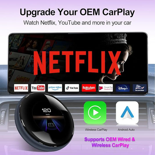 CarPlay Magic AI Box with 3.2” Touchscreen, Supports OEM Wired & Wireless CarPlay, Android 14 Wireless CarPlay & Android Auto for BMW, Mercedes, Audi, Porsche, Netflix YouTube, 4G LTE, Plug & Play