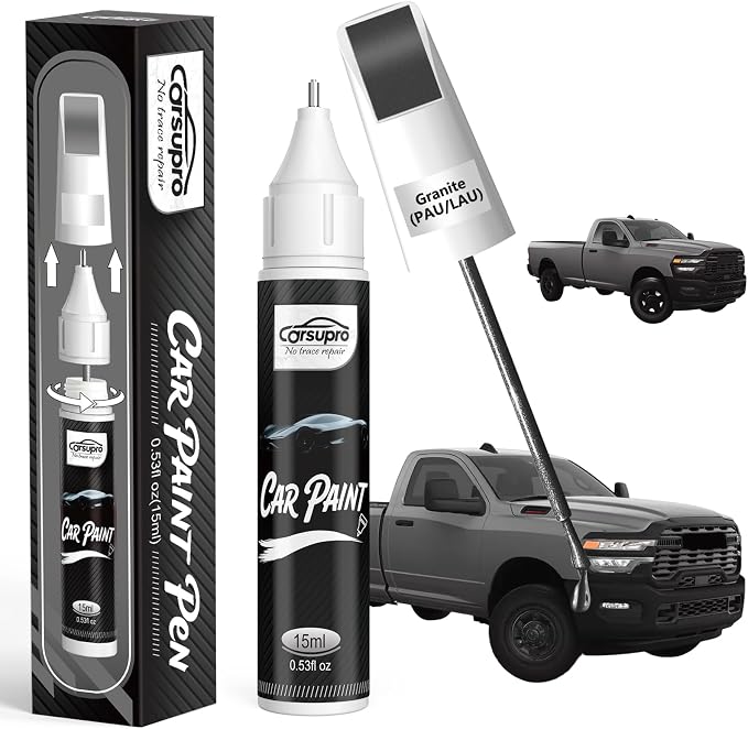 Granite(PAU/LAU) for Dodge Touch Up Paint Pen, 2 in 1 Car Scratch Remover with Pen Tip and Brush, Precise Color Match for Car Paint Scratch Repair, Quickly and Easily Fix Chips and Nicks