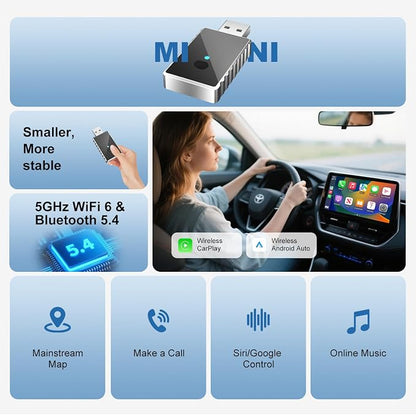 Wireless CarPlay Adapter for iPhone - Carplay&Android Auto Wireless Adapter Convert Wired to Wire-Less Carplay Dongle Fast Setup No Latency for Cars with Built-in Car-Play