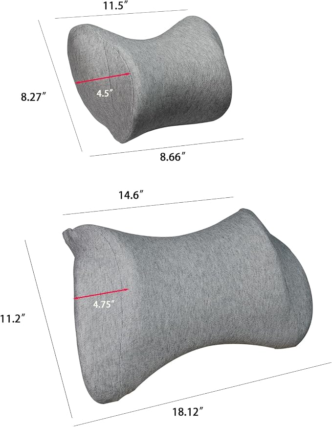 Lumbar Support Pillow for Car, Car Neck Pillow Kit for Pain Relief with Adjustable Strap, Car Headrest Pillow Ergonomic Design for Comfort