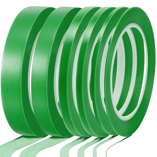 Nezyo 6 Pcs Vinyl Pinstripe Tapes Masking Painter Tapes High Temperature Low Tack Automotive Car Paint for Easy Removal Trim Thin Finishing Masking (Green,1/16, 1/8,1/5,1/4,1/2, 3/4 Inch)
