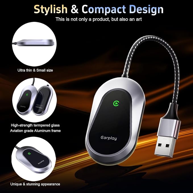 2026 Wireless CarPlay Adapter & Android Auto Wireless Adapter, Universal Plug & Play USB/Type-C, Titanium Alloy Fast Heat Dissipation, LED Music Sync Light, Fits 1000+ Car Models