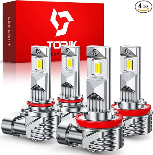 TOPIK H11 9005 Bulbs, [𝐋𝐚𝐭𝐞𝐬𝐭] 900% Ultra Brighter 𝟴𝟰,𝟬𝟬𝟬𝐋𝐌, H16/H9/H8 HB-3 Light Bulbs, Plug-N-Play, 1:1 Same Size, No Flicker, 99% Canbus Ready, Pack of 4