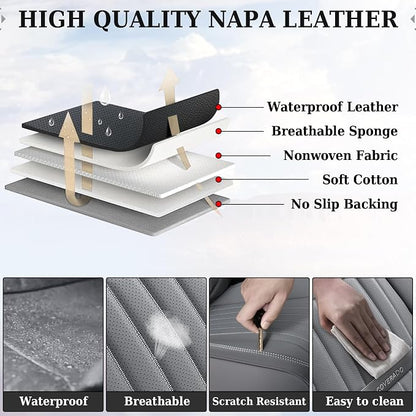 Coverado Car Seat Covers Full Set, Gray Car Seat Cover, Seat Covers for Cars, Waterproof Car Seat Protector, 5 Pieces Nappa Car Seat Cushion, Car Seat Covers Front Seats and Back Fit for Most Cars