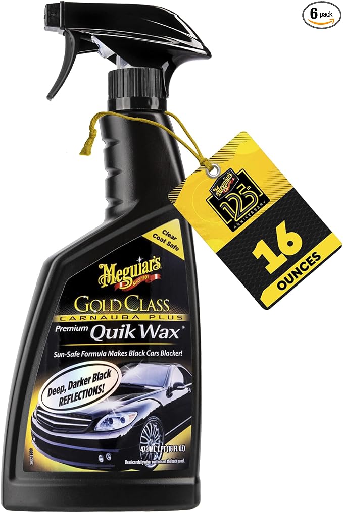 Meguiar's G7716 Gold Class Carnauba Quik Wax, Special Blend for Richness and Shine, Clear Coat Safe Meguiar's Quik Wax, Spray that Leaves Lasting Results without Residue, 16 Oz Containe (Pack of 6)