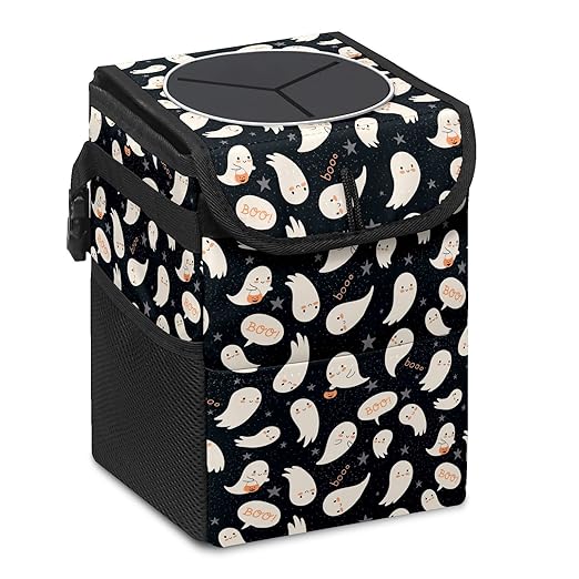 Car Trash Can – Multi-Purpose, Lightweight and Portable with Durable Water-Resistant Coating, No Installation Required, Practical and Ample Capacity, Variety of Colors Halloween Ghost Pumpkin