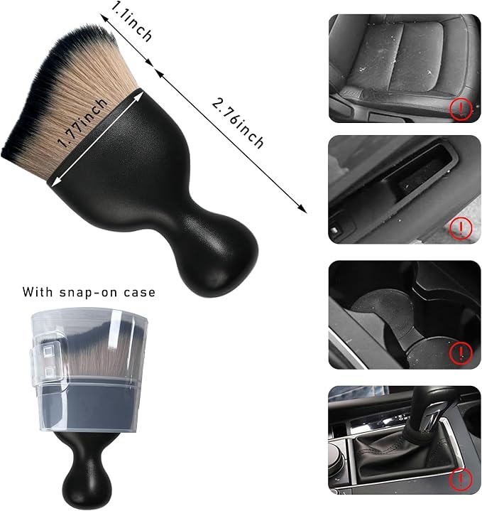 Dickno Car Interior Dust Brush, Soft Scratch Free Auto Detailing Brushes, Universal Vehicle Interior Cleaning Tool for Automotive Dashboard, Air Vents, Leather(Brown & Black)