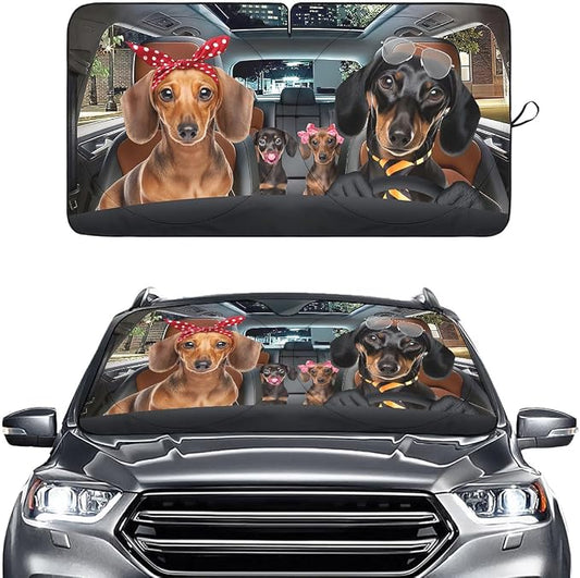 GENANY Cute Dachshund Dog Family Funny Windshield Sun Shade for Car SUV Truck (55x29 Inches), Automobile Sunshade, Protector Blocks UV, Car Accessories