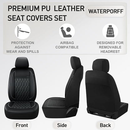 CAROMOP Faux Leather Car Seat Covers 2 Front Set,Luxury and Comfortable Seat Covers for Cars, Airbag Compatible Car Interior Covers, Universal Fit for Suvs,Vans,Trucks(Black/Grey)